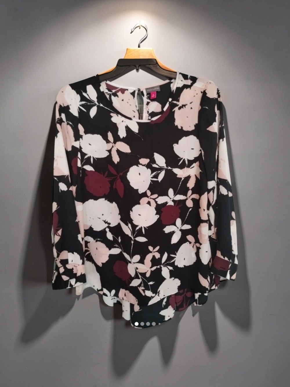 Vince Camuto Black Floral Long-Sleeve Blouse with Pink & Burgundy Accents